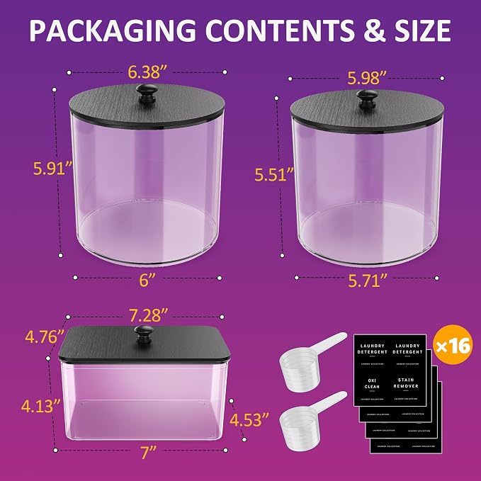 3 Pack Laundry Pods Container, Large Acrylic Detergent Powder Storage - Image 2