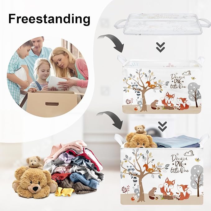 Forest Animals Laundry Hamper Woodland Tree Large Storage Basket Parents - Image 3