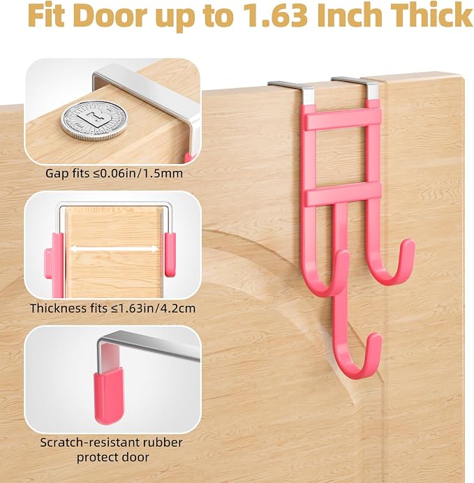Over The Door Hooks, 2 Pack Heavy Duty Triple-Hook Door Hanger Hooks - Image 2