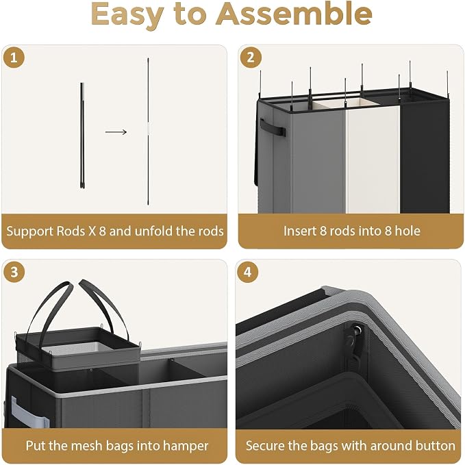 180L Laundry Hamper 3 Section, Large Laundry Hamper - Image 6