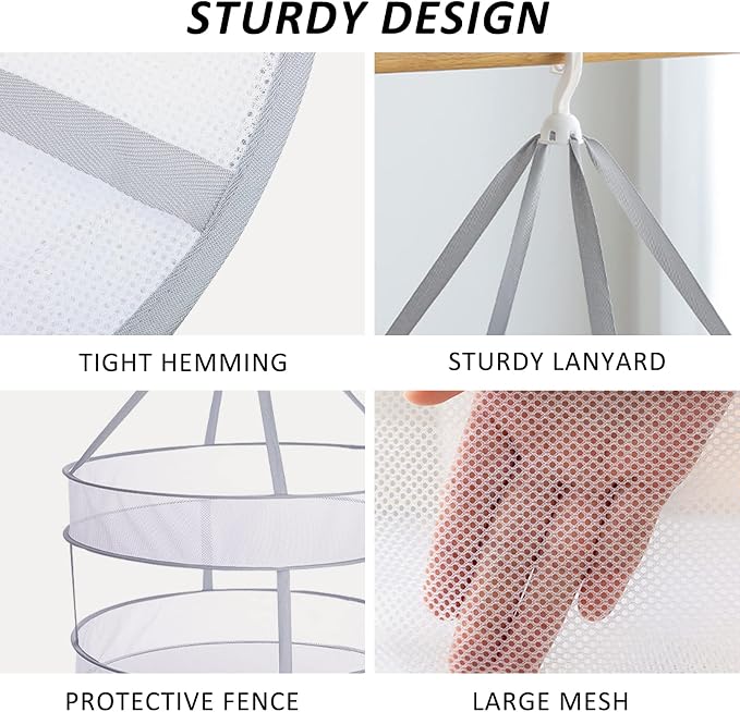 AUTODECO 2 Pack 2-Tier Folding Mesh Clothes Hanging Dryer, Sweater Drying Rack - Image 5