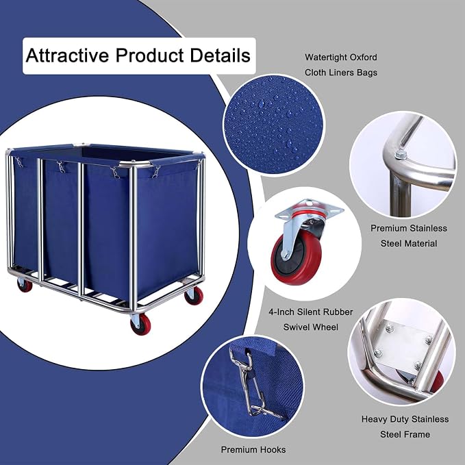 Commercial Laundry Cart with Wheels, 470L Industrial Rolling Laundry Basket - Image 4
