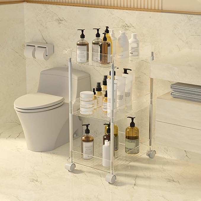 Clear Acrylic Rolling Storage Trolley 4 Tier Slim Utility Cart by Unknown