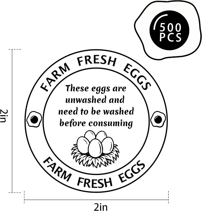 500 Pcs 2 Inch Farm Fresh Eggs Carton Labels Self-Adhesive Unwashed Stickers - Image 2