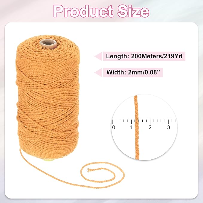 HARFINGTON Natural Macrame Cord 2mm x 220 Yards 3 Strand Twisted Cotton Macrame - Image 2