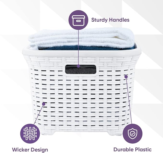 Superio Designed Laundry Basket Plastic 2 Pack Storage Hamper Basket, Wicker - Image 4