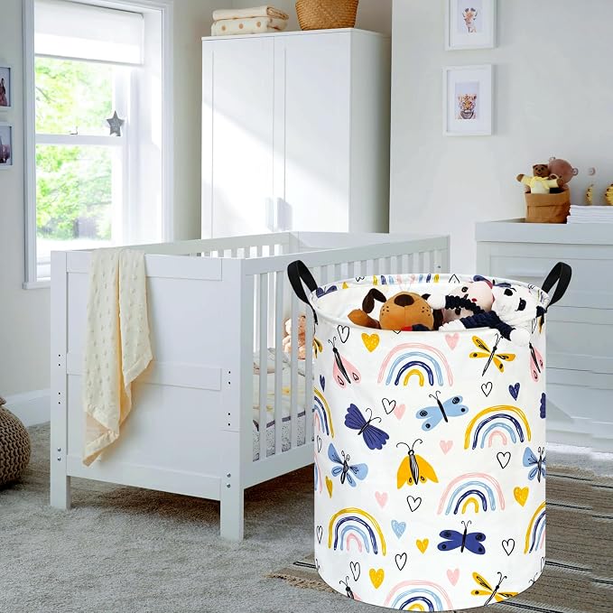 KUNRO Round Laundry Gift Basket Storage Hamper, Clothes Storage Organizer Bins - Image 4