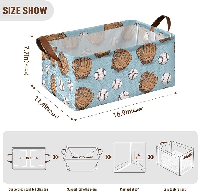 Baseball Glove Blue Pattern Foldable Storage Baskets - Image 3