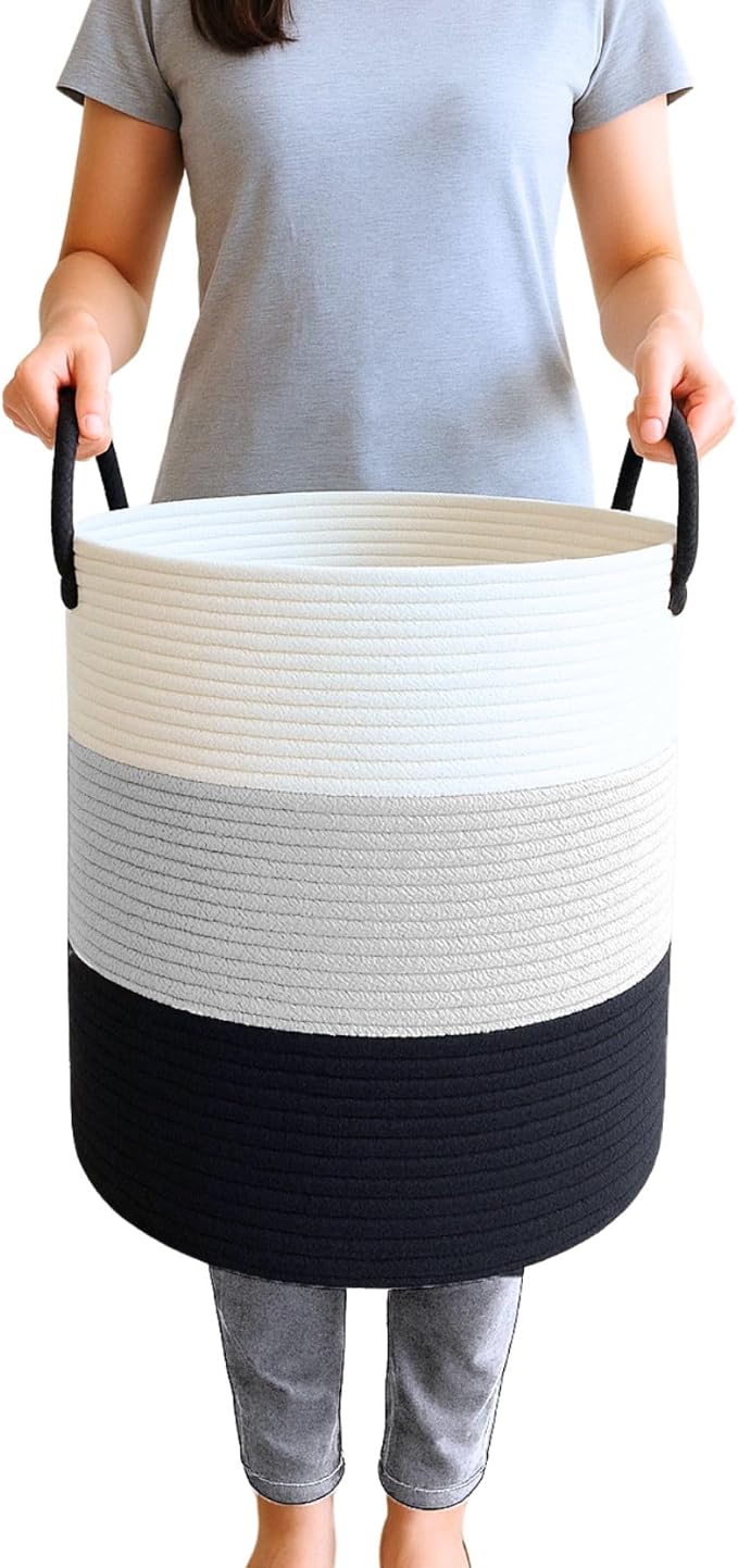 Maxona Laundry Basket with Handles White by Maxona