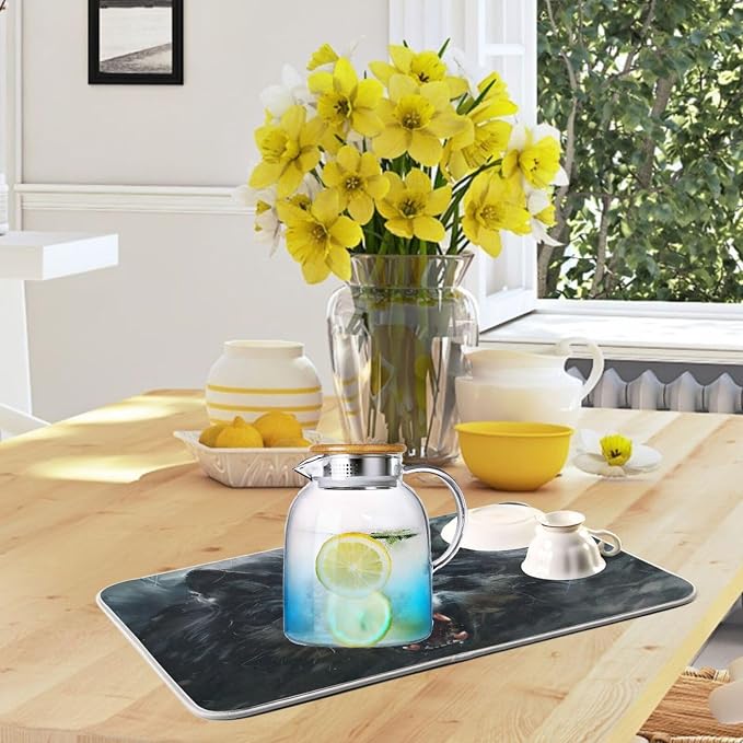 Vivid Print Kitchen Countertop Dish Drying Mat, Angry Howling Wolf Absorbent - Image 6