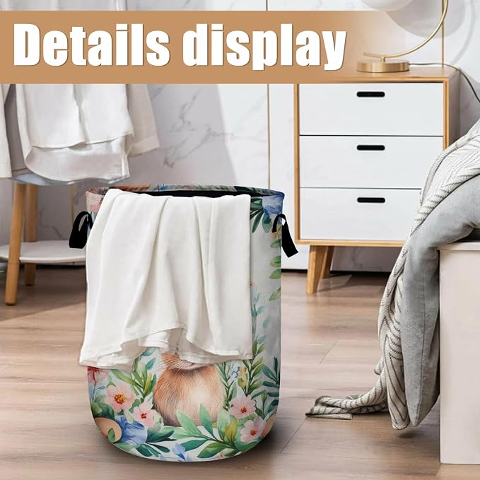 Easter Bunny Laundry Basket, Foldable Rabbit Flower Laundry Hamper Tote Bag - Image 6