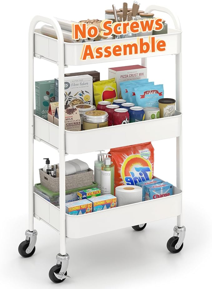 Sekey 3 Tier Metal Rolling Cart, No Screws Assemble Kitchen Cart, Mini Rolling by Sekey