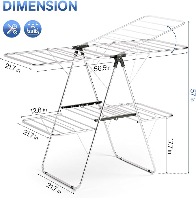 APEXCHASER Clothes Drying Rack, Foldable 2-Level Drying Rack Clothing, - Image 2