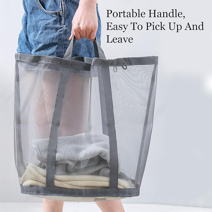 2 pcs Mesh Bag with Handles, Collapsible Laundry Basket, Foldable Laundry Bag - Image 4