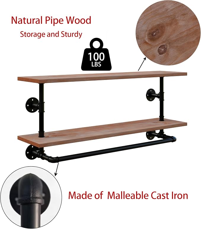 Clothes Rack 42in, 2 Tier Wall Mounted Garment Rack - Image 3