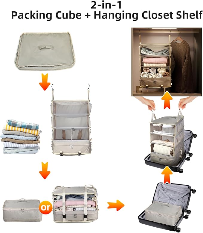 Bukere Hanging Packing Cube for Travel, Portable Shelves Organizer Bag for - Image 2
