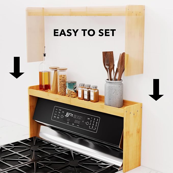 SpaceAid Bamboo Over the Stove Spice Holder Shelf, 31.5" Kitchen Organizer - Image 6