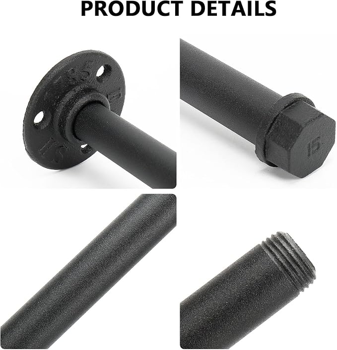 2 Pcs 12 Inch Industrial Pipe Clothes Rack DIY Wall Mounted, Heavy Duty Rustic - Image 4