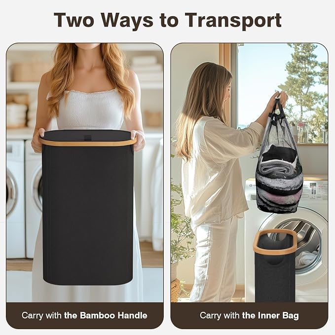 Slim Laundry Hamper with Lid, 60L Small Laundry Basket with Handles&Removable - Image 3