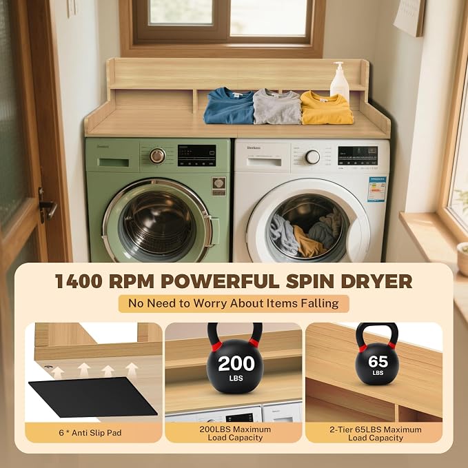 FAHKNS 2-Tier Washer Dryer Countertop, Piece-Joined Solid Wood Laundry Topper - Image 5