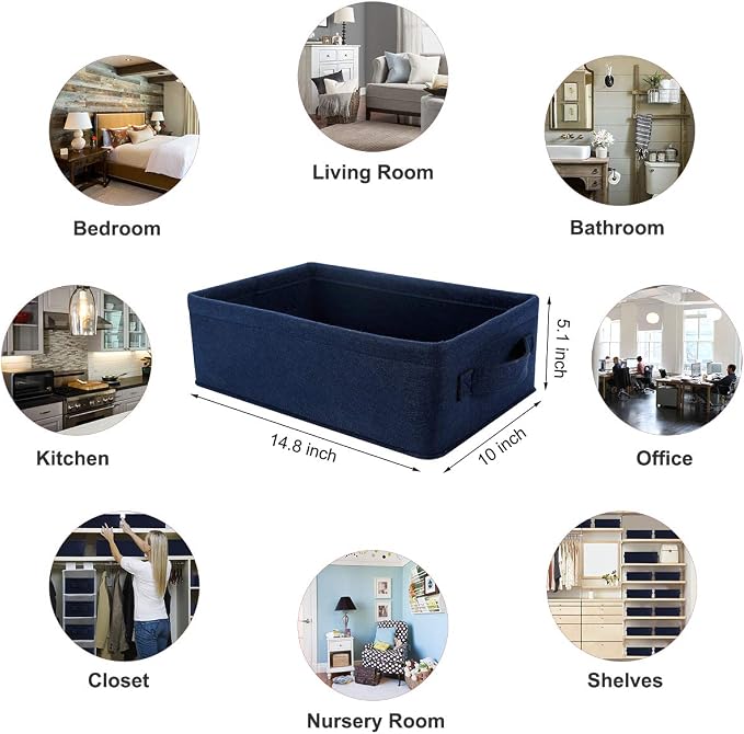 Small Storage Baskets Shelf Storage Baskets Navy Blue Fabric Storage Bin Narrow - Image 6