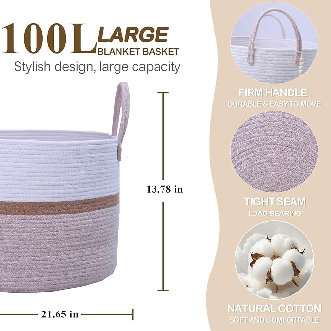 Woven Storage Basket with Handle, Nursery Hamper in Baby Nursery&Bathroom - Image 2