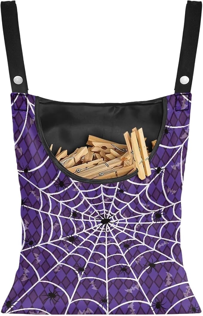 Purple Cobweb Pin Collector Bag Reusable Clothespin Storage Organizer Wall by Psesaysky
