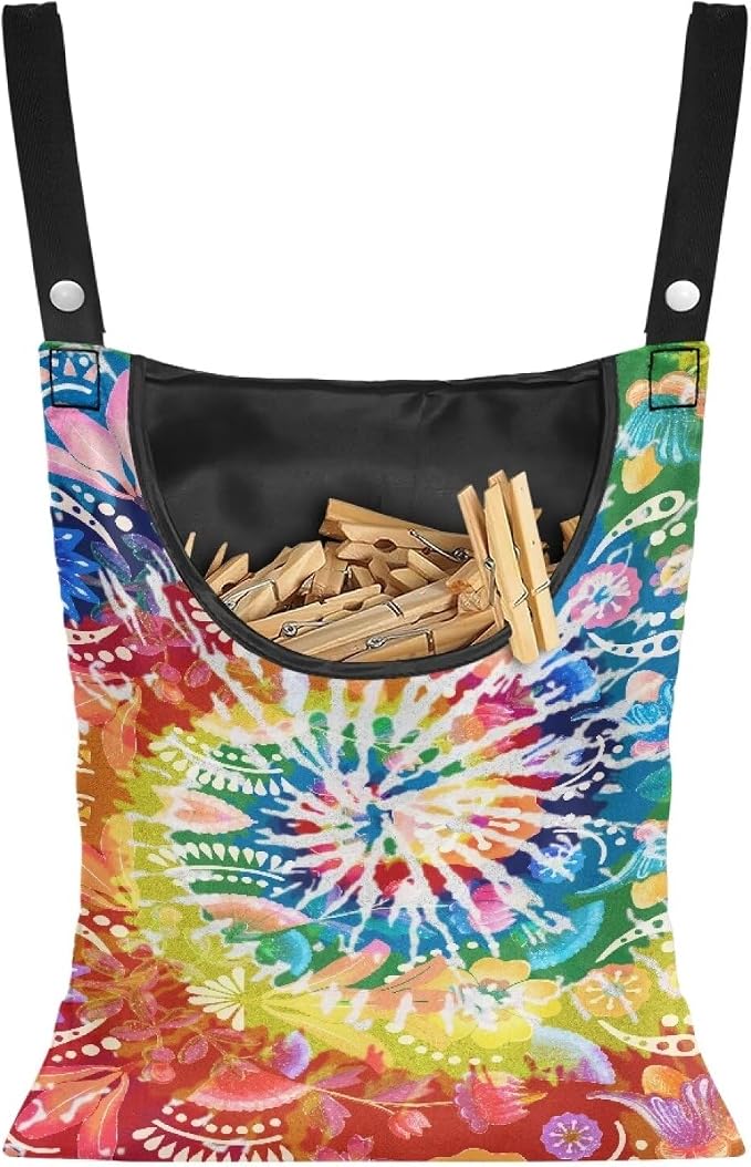Rainbow Tie Dye Clothes Pin Hanging Bag Clothesline Peg Organizer Storage Bags by Psesaysky