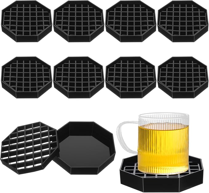 8 Pcs Octagon Drip Tray with Honeycomb Grid, 4 Inch Black Plastic Drip Trays by Unknown