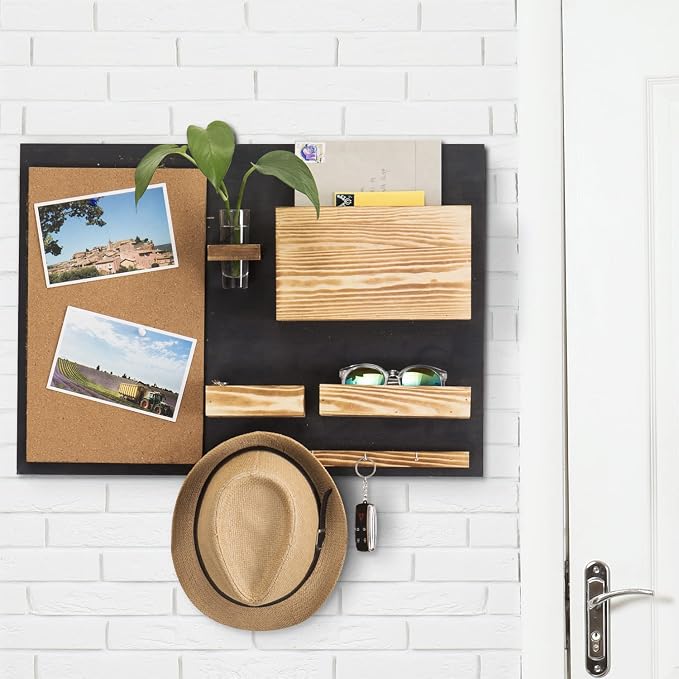 MyGift 25 x 19 Inch Wall Mounted Dual Tone Solid Wood Entryway Organizer - Image 2