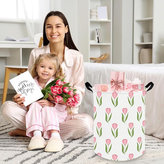Tulip hamper, Girls Nursery Hamper, Waterproof foldable baby laundry basket - Image 4