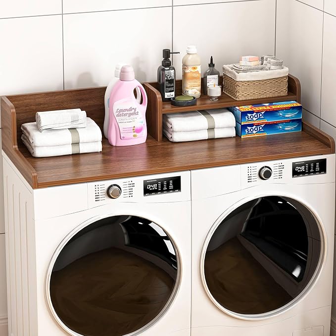 Washer Dryer Countertop with Open Storage Shelf & Raised Edge Guard, Laundry by BREENHILL