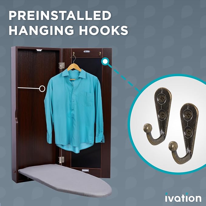 Ivation Wall-Mounted Ironing Board Cabinet, Foldable Ironing Storage Station - Image 4