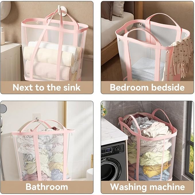 Collapsible Laundry Caddy, Mesh Laundry Tote, Foldable Clothes Storage Basket - Image 7