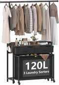 Laundry Sorter Hamper with Hanging Cloth Rack, Laundry Basket with 3 Section by STIKELY