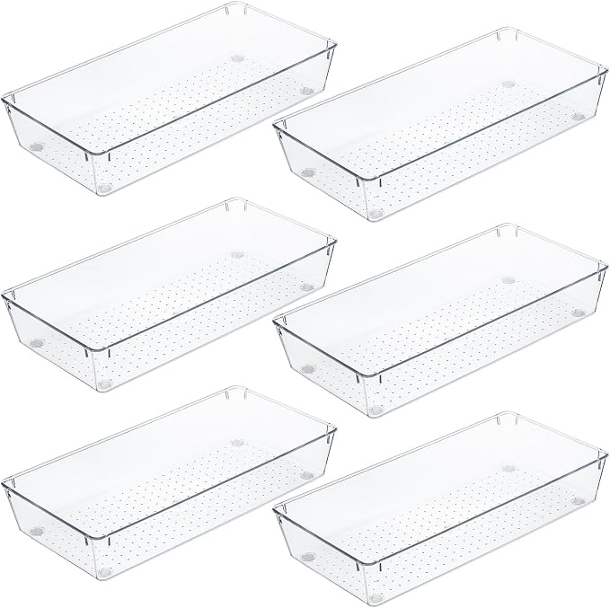 Kingrol 6 Pack 12 x 6 x 2 Inch Clear Drawer Organizer Trays, Desk Drawer by Kingrol
