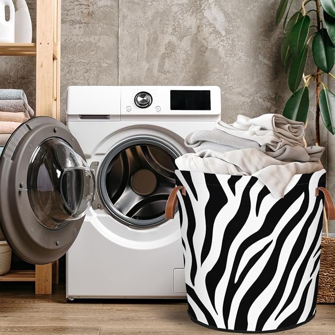 Zebra Print Laundry Hamper Waterproof Collapsible Basket - Image 4