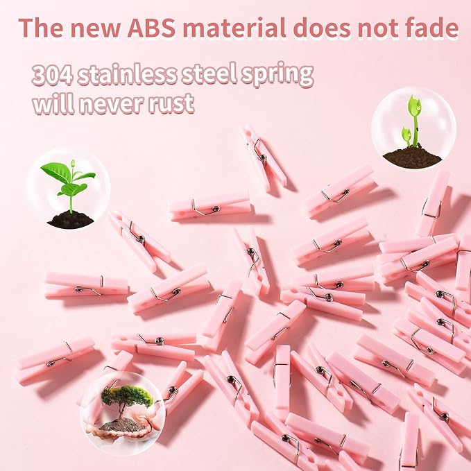 50 Pink Clothes Pins for Baby Shower Game, 1.4'' Premium Plastic Mini - Image 2