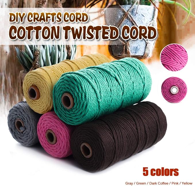 HAPYLY Macrame Cord Natual Macrame Cotton Cord DIY Craft Cord Spool Twine - Image 6