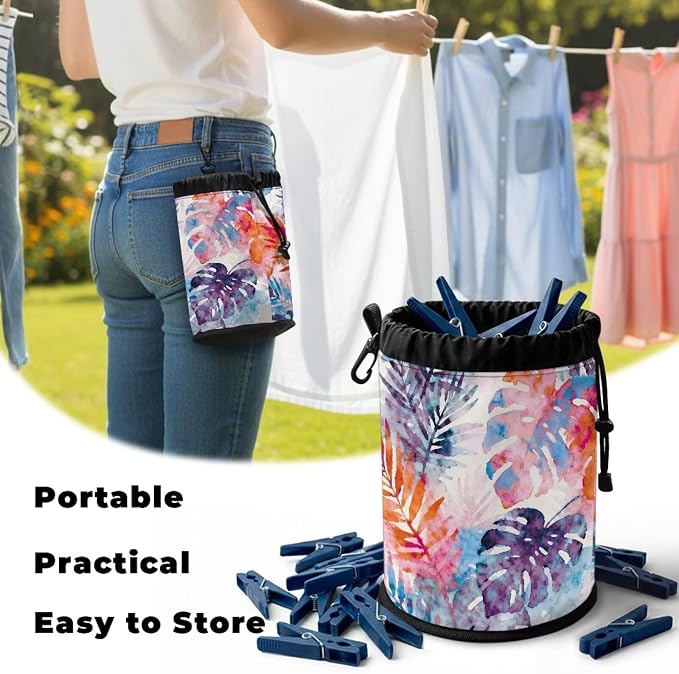 Tropical Leaf Clothespin Bag Holder Outside, Hanging Clothes Pin Bag - Image 5