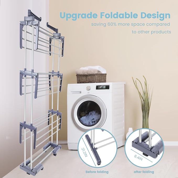 Clothes Drying Rack Foldable Drying Rack Clothing, Oversize 4 Tier Clothes - Image 3