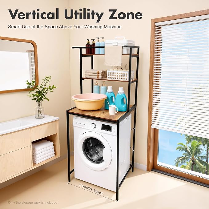 Over The Washer and Dryer Storage Shelf, 3-Tier Laundry Organizer - Image 6