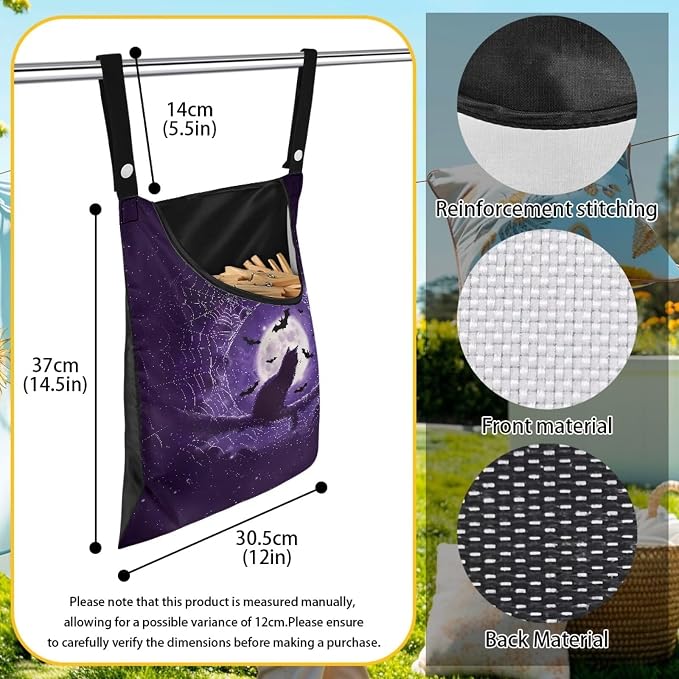Cats Bats Moon Clothespin Bag Portable Laundry Clothes Pin Holder Machine - Image 6