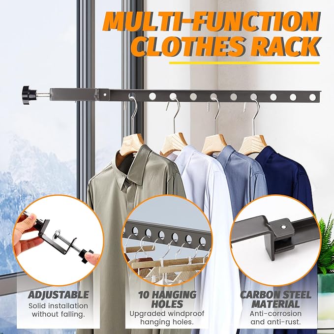 Clamp-on Clothes Drying Rack, No-Drill Foldable Laundry Drying Rack Clothing - Image 3