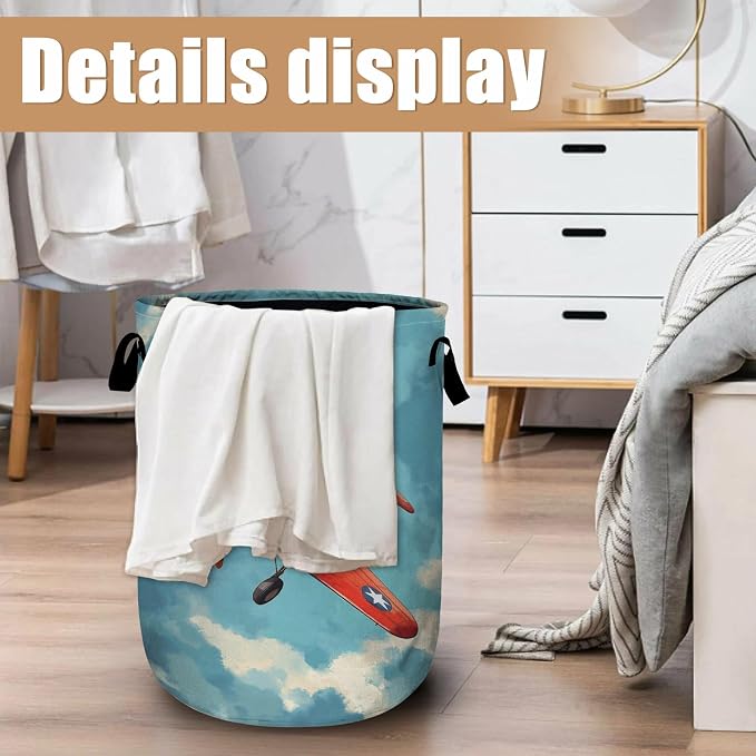 Vintage Airplane Laundry Basket, Foldable Laundry Hamper Tote Bag Dirty Clothes - Image 6