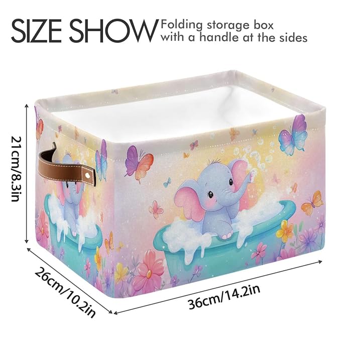 Elephant Butterfly Flowers Pink Rectangular Storage Bin Basket - Image 3