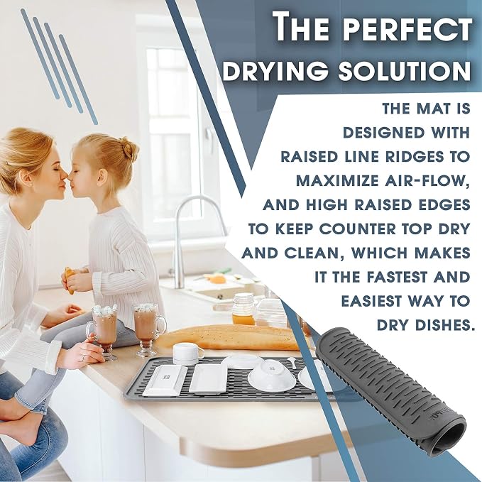HOTPOP Medium Super Sturdy Silicone Dish Drying Mat and Trivet, Dishwasher Safe - Image 4