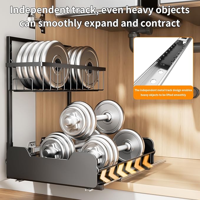 Under Sink Organizer, 2-Tier Thickened All-Metal L-Shaped Pull Out Cabinet - Image 2