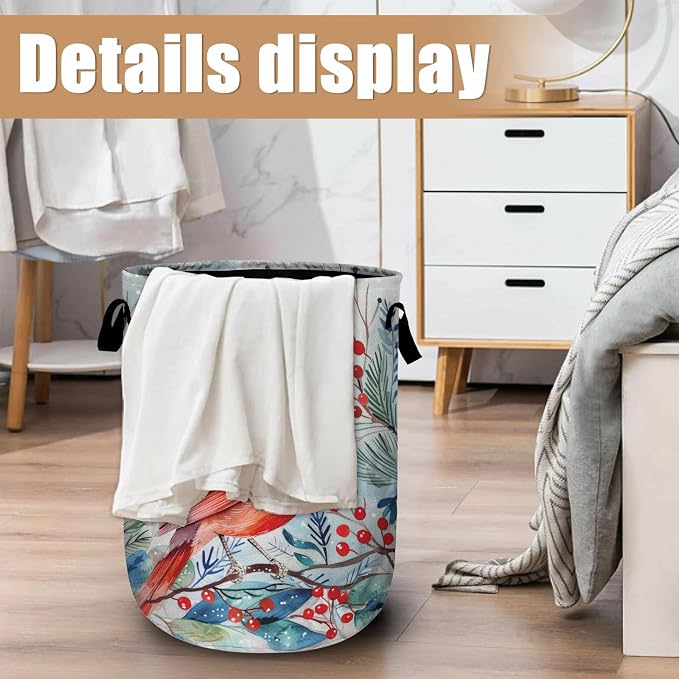 Watercolor Red Bird Laundry Basket, Foldable Winter Cardinal Laundry Hamper - Image 6