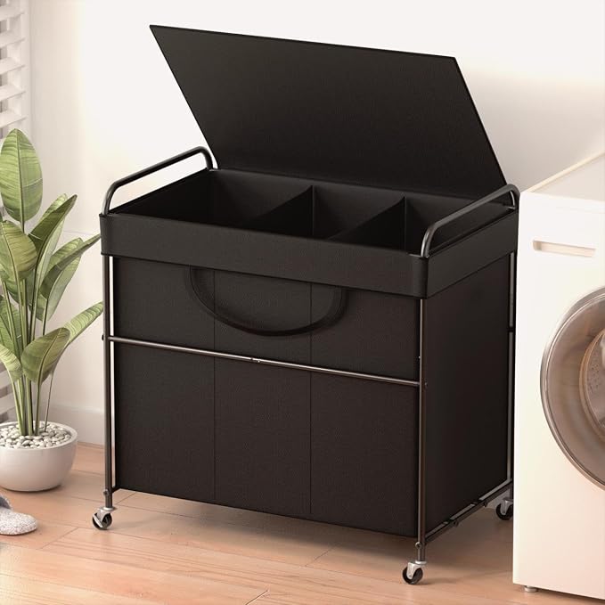 180L Large Laundry Hamper, 3 Compartment Laundry Basket by YKDIRECT